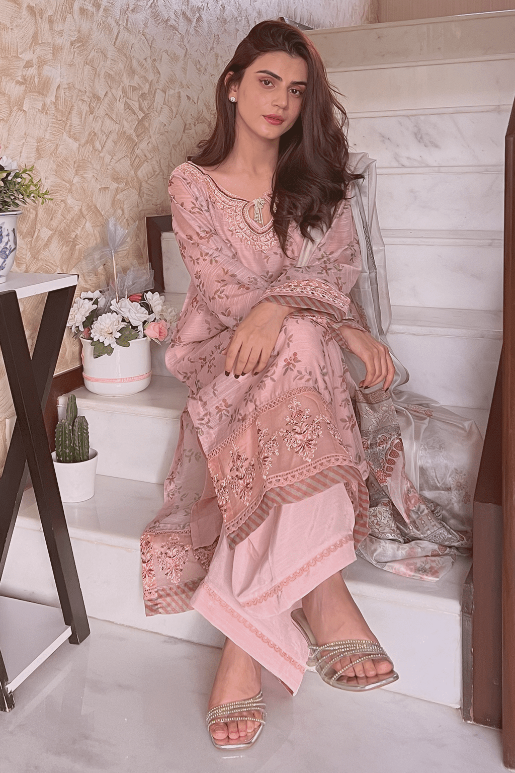 embroidery suit with silk dupatta